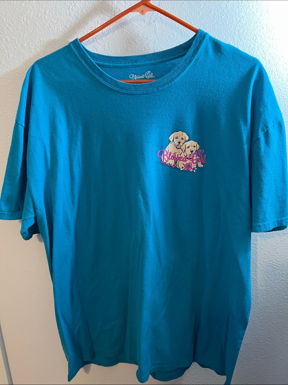 Blessed Girl Teal Short Sleeve Tee with Puppy Graphic